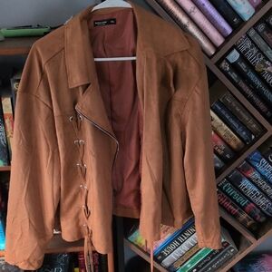 Camel Suede Jacket with Lace-Up Detail